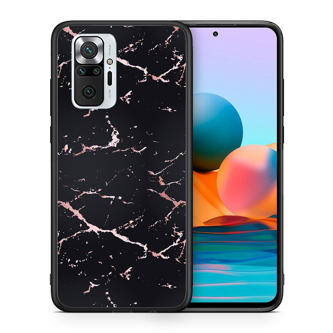 Θήκη Xiaomi Redmi Note 10 Pro Black Rosegold Marble από τη Smartfits με σχέδιο στο πίσω μέρος και μαύρο περίβλημα | Xiaomi Redmi Note 10 Pro Black Rosegold Marble case with colorful back and black bezels