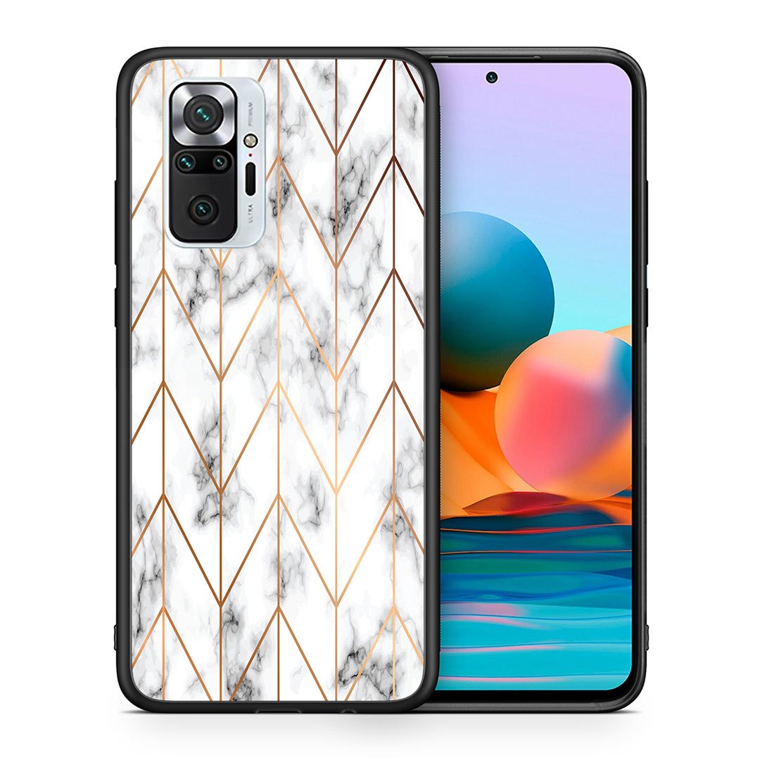 Θήκη Xiaomi Redmi Note 10 Pro Gold Geometric Marble από τη Smartfits με σχέδιο στο πίσω μέρος και μαύρο περίβλημα | Xiaomi Redmi Note 10 Pro Gold Geometric Marble case with colorful back and black bezels