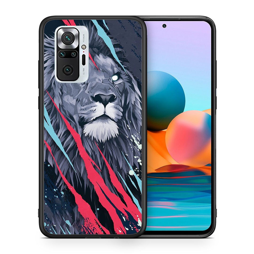 Θήκη Xiaomi Redmi Note 10 Pro Lion Designer PopArt από τη Smartfits με σχέδιο στο πίσω μέρος και μαύρο περίβλημα | Xiaomi Redmi Note 10 Pro Lion Designer PopArt case with colorful back and black bezels