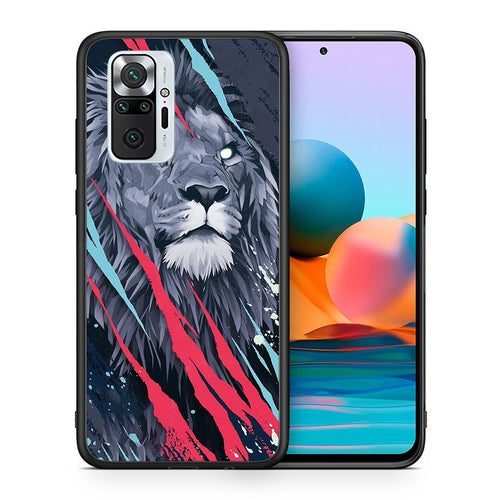 Θήκη Xiaomi Redmi Note 10 Pro Lion Designer PopArt από τη Smartfits με σχέδιο στο πίσω μέρος και μαύρο περίβλημα | Xiaomi Redmi Note 10 Pro Lion Designer PopArt case with colorful back and black bezels