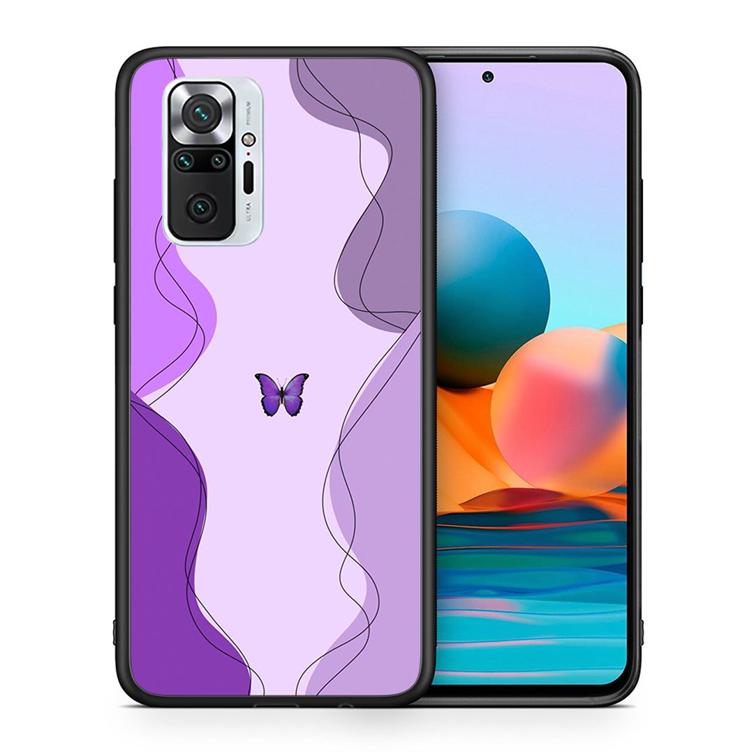 Θήκη Αγίου Βαλεντίνου Xiaomi Redmi Note 10 Pro Purple Mariposa από τη Smartfits με σχέδιο στο πίσω μέρος και μαύρο περίβλημα | Xiaomi Redmi Note 10 Pro Purple Mariposa case with colorful back and black bezels