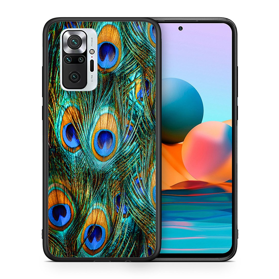 Θήκη Xiaomi Redmi Note 10 Pro Real Peacock Feathers από τη Smartfits με σχέδιο στο πίσω μέρος και μαύρο περίβλημα | Xiaomi Redmi Note 10 Pro Real Peacock Feathers case with colorful back and black bezels