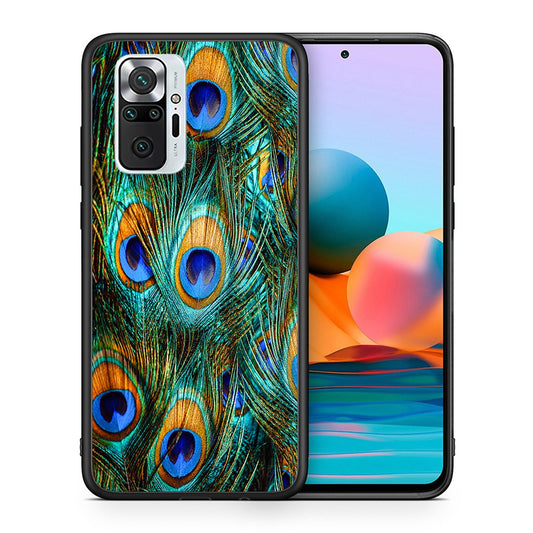 Θήκη Xiaomi Redmi Note 10 Pro Real Peacock Feathers από τη Smartfits με σχέδιο στο πίσω μέρος και μαύρο περίβλημα | Xiaomi Redmi Note 10 Pro Real Peacock Feathers case with colorful back and black bezels