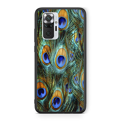 Xiaomi Redmi Note 10 Pro Real Peacock Feathers θήκη από τη Smartfits με σχέδιο στο πίσω μέρος και μαύρο περίβλημα | Smartphone case with colorful back and black bezels by Smartfits