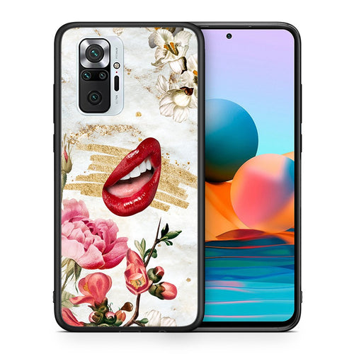 Θήκη Xiaomi Redmi Note 10 Pro Red Lips από τη Smartfits με σχέδιο στο πίσω μέρος και μαύρο περίβλημα | Xiaomi Redmi Note 10 Pro Red Lips case with colorful back and black bezels