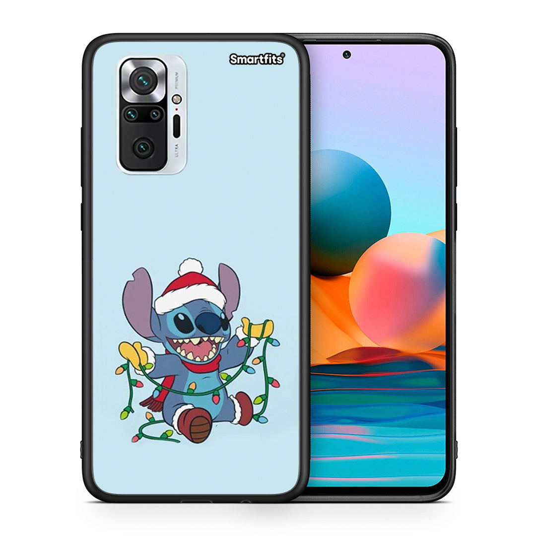 Θήκη Xiaomi Redmi Note 10 Pro Santa Stich από τη Smartfits με σχέδιο στο πίσω μέρος και μαύρο περίβλημα | Xiaomi Redmi Note 10 Pro Santa Stich case with colorful back and black bezels