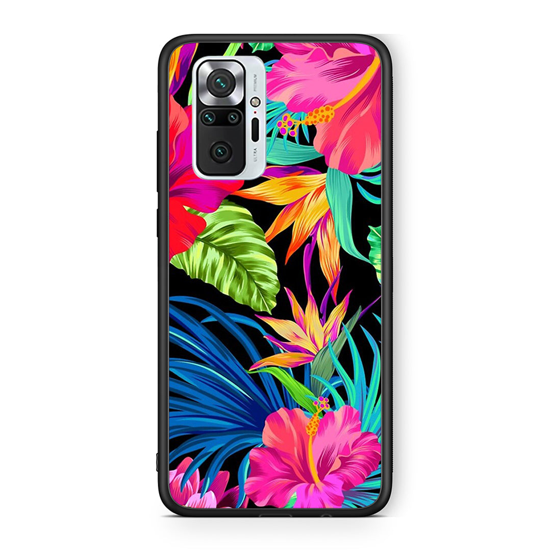 Xiaomi Redmi Note 10 Pro Tropical Flowers θήκη από τη Smartfits με σχέδιο στο πίσω μέρος και μαύρο περίβλημα | Smartphone case with colorful back and black bezels by Smartfits