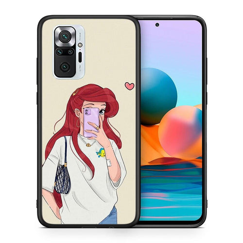 Θήκη Xiaomi Redmi Note 10 Pro Walking Mermaid από τη Smartfits με σχέδιο στο πίσω μέρος και μαύρο περίβλημα | Xiaomi Redmi Note 10 Pro Walking Mermaid case with colorful back and black bezels