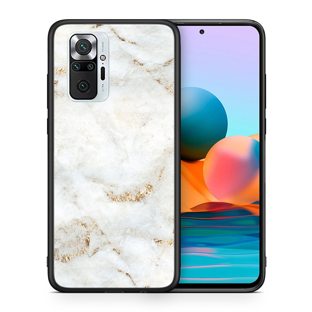 Θήκη Xiaomi Redmi Note 10 Pro White Gold Marble από τη Smartfits με σχέδιο στο πίσω μέρος και μαύρο περίβλημα | Xiaomi Redmi Note 10 Pro White Gold Marble case with colorful back and black bezels
