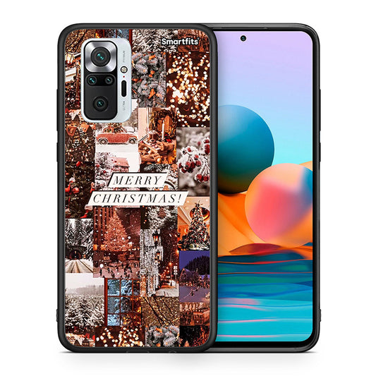 Θήκη Xiaomi Redmi Note 10 Pro Xmas Collage από τη Smartfits με σχέδιο στο πίσω μέρος και μαύρο περίβλημα | Xiaomi Redmi Note 10 Pro Xmas Collage case with colorful back and black bezels