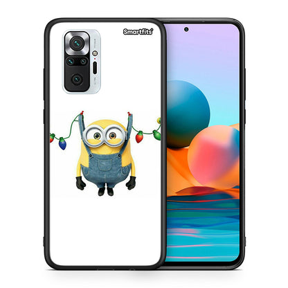 Θήκη Xiaomi Redmi Note 10 Pro Xmas Minion Lights από τη Smartfits με σχέδιο στο πίσω μέρος και μαύρο περίβλημα | Xiaomi Redmi Note 10 Pro Xmas Minion Lights case with colorful back and black bezels
