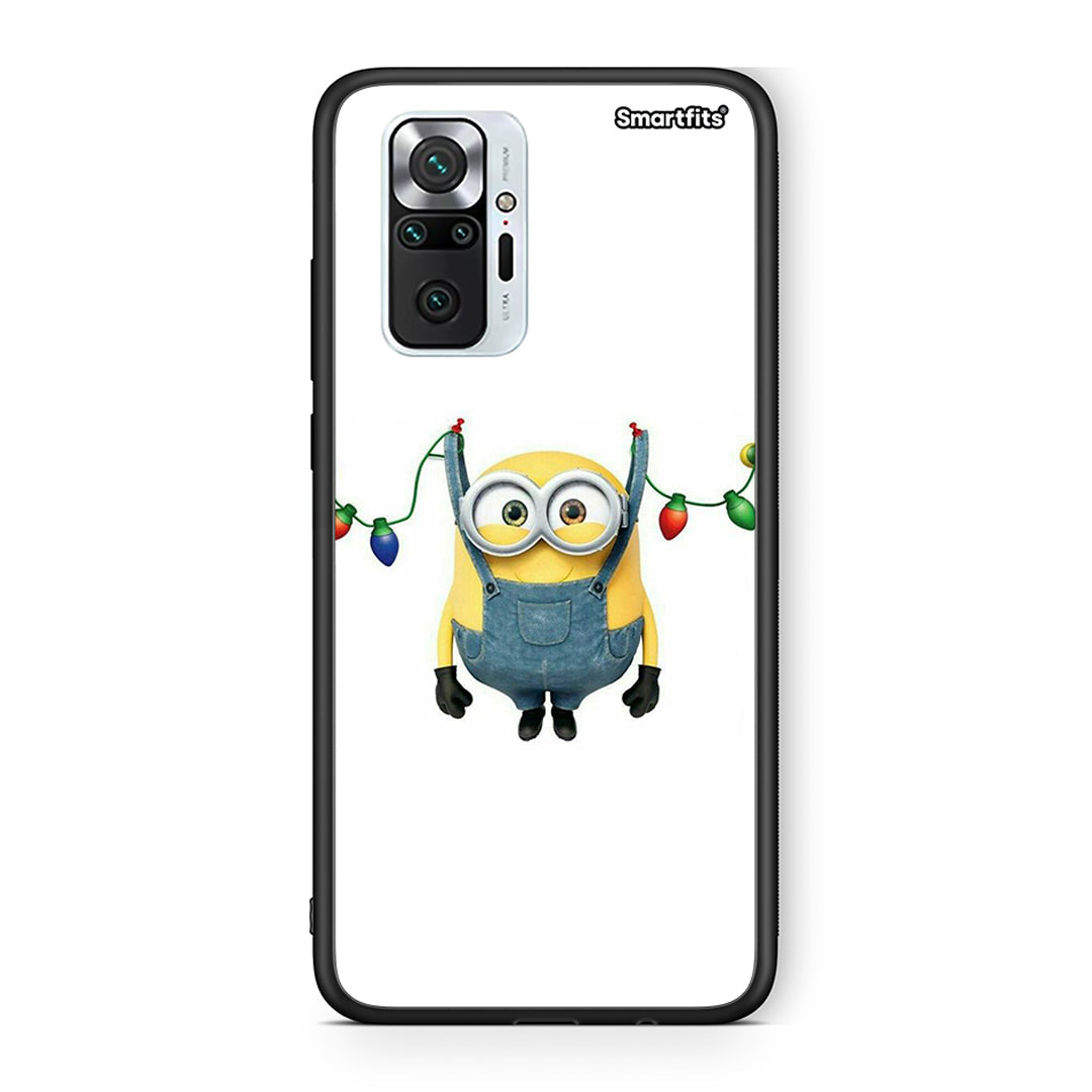 Xiaomi Redmi Note 10 Pro Xmas Minion Lights θήκη από τη Smartfits με σχέδιο στο πίσω μέρος και μαύρο περίβλημα | Smartphone case with colorful back and black bezels by Smartfits