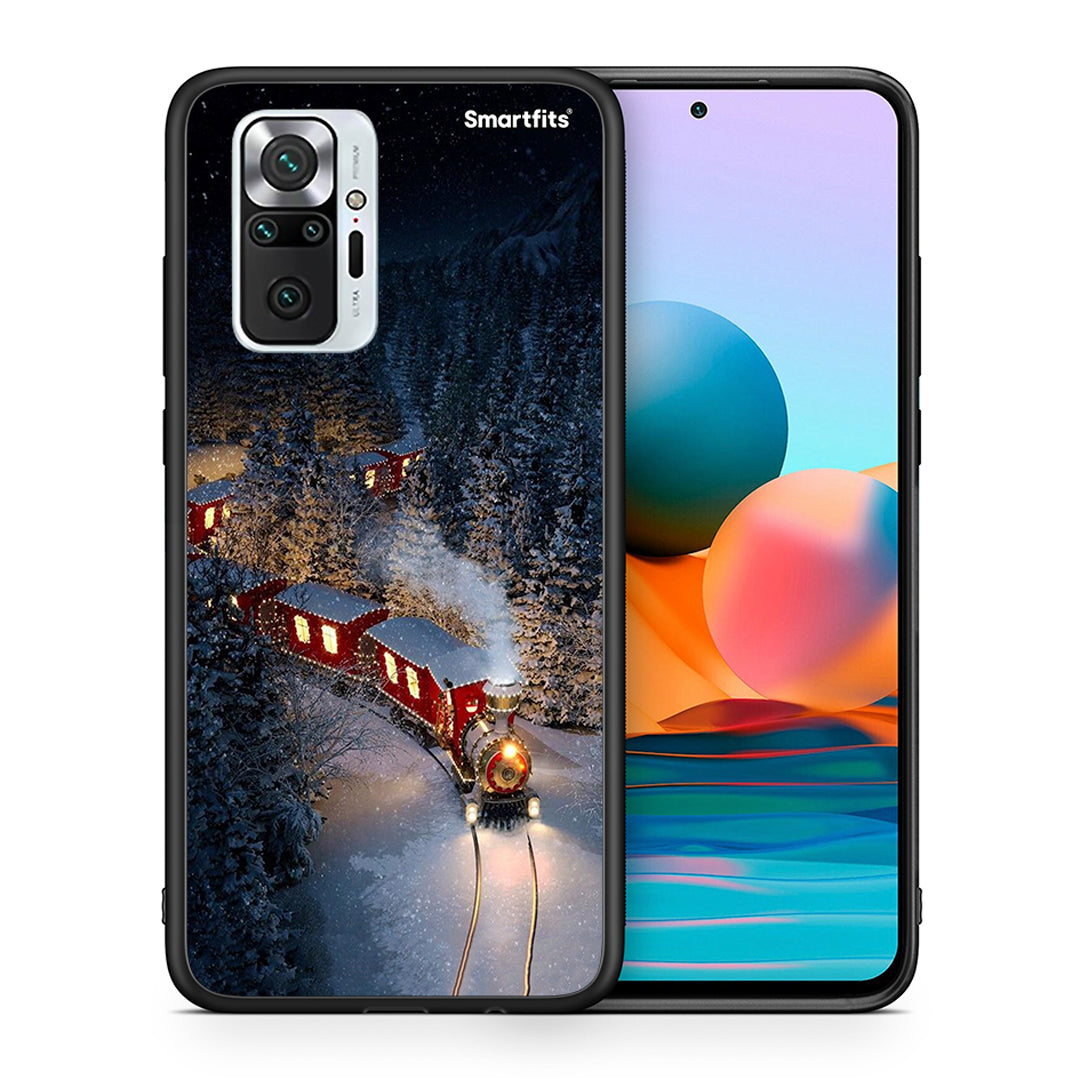 Θήκη Xiaomi Redmi Note 10 Pro Xmas Train από τη Smartfits με σχέδιο στο πίσω μέρος και μαύρο περίβλημα | Xiaomi Redmi Note 10 Pro Xmas Train case with colorful back and black bezels