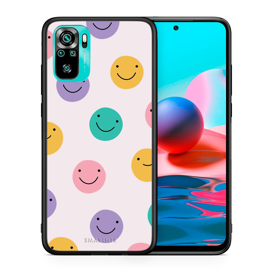 Θήκη Xiaomi Redmi Note 10 Smiley Faces από τη Smartfits με σχέδιο στο πίσω μέρος και μαύρο περίβλημα | Xiaomi Redmi Note 10 Smiley Faces case with colorful back and black bezels