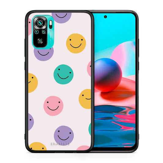 Θήκη Xiaomi Redmi Note 10 Smiley Faces από τη Smartfits με σχέδιο στο πίσω μέρος και μαύρο περίβλημα | Xiaomi Redmi Note 10 Smiley Faces case with colorful back and black bezels