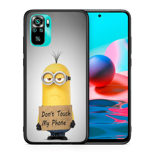 Θήκη Xiaomi Redmi Note 10 Minion Text από τη Smartfits με σχέδιο στο πίσω μέρος και μαύρο περίβλημα | Xiaomi Redmi Note 10 Minion Text case with colorful back and black bezels
