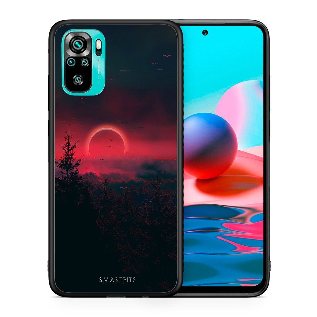 Θήκη Xiaomi Redmi Note 10 Sunset Tropic από τη Smartfits με σχέδιο στο πίσω μέρος και μαύρο περίβλημα | Xiaomi Redmi Note 10 Sunset Tropic case with colorful back and black bezels