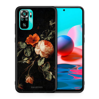 Θήκη Xiaomi Redmi Note 10 Vintage Roses από τη Smartfits με σχέδιο στο πίσω μέρος και μαύρο περίβλημα | Xiaomi Redmi Note 10 Vintage Roses case with colorful back and black bezels