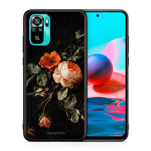 Θήκη Xiaomi Redmi Note 10 Vintage Roses από τη Smartfits με σχέδιο στο πίσω μέρος και μαύρο περίβλημα | Xiaomi Redmi Note 10 Vintage Roses case with colorful back and black bezels