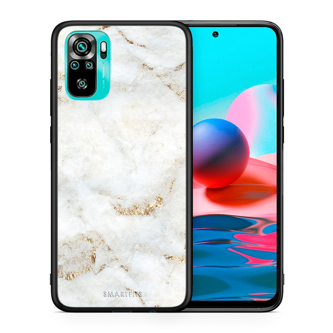 Θήκη Xiaomi Redmi Note 10 White Gold Marble από τη Smartfits με σχέδιο στο πίσω μέρος και μαύρο περίβλημα | Xiaomi Redmi Note 10 White Gold Marble case with colorful back and black bezels
