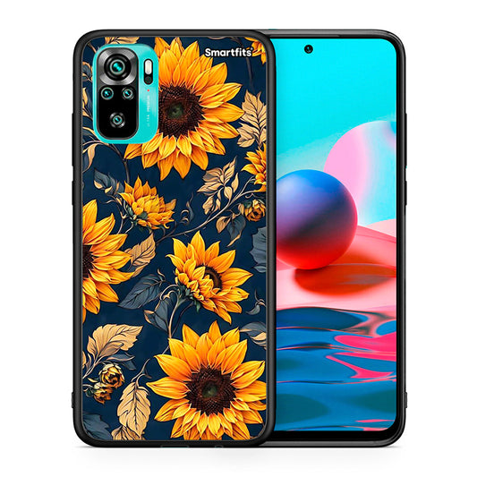 Θήκη Xiaomi Redmi Note 10 Autumn Sunflowers από τη Smartfits με σχέδιο στο πίσω μέρος και μαύρο περίβλημα | Xiaomi Redmi Note 10 Autumn Sunflowers case with colorful back and black bezels