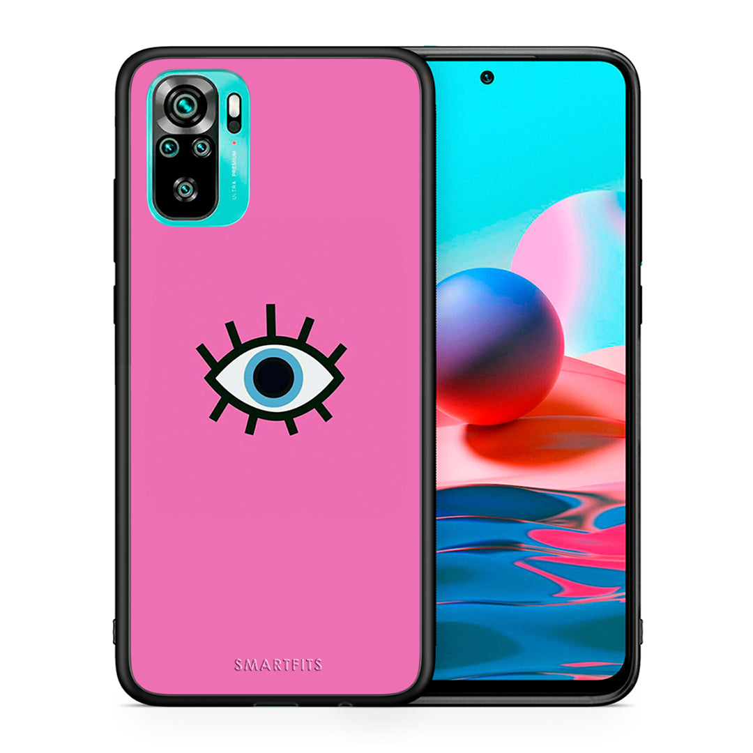 Θήκη Xiaomi Redmi Note 10 Blue Eye Pink από τη Smartfits με σχέδιο στο πίσω μέρος και μαύρο περίβλημα | Xiaomi Redmi Note 10 Blue Eye Pink case with colorful back and black bezels