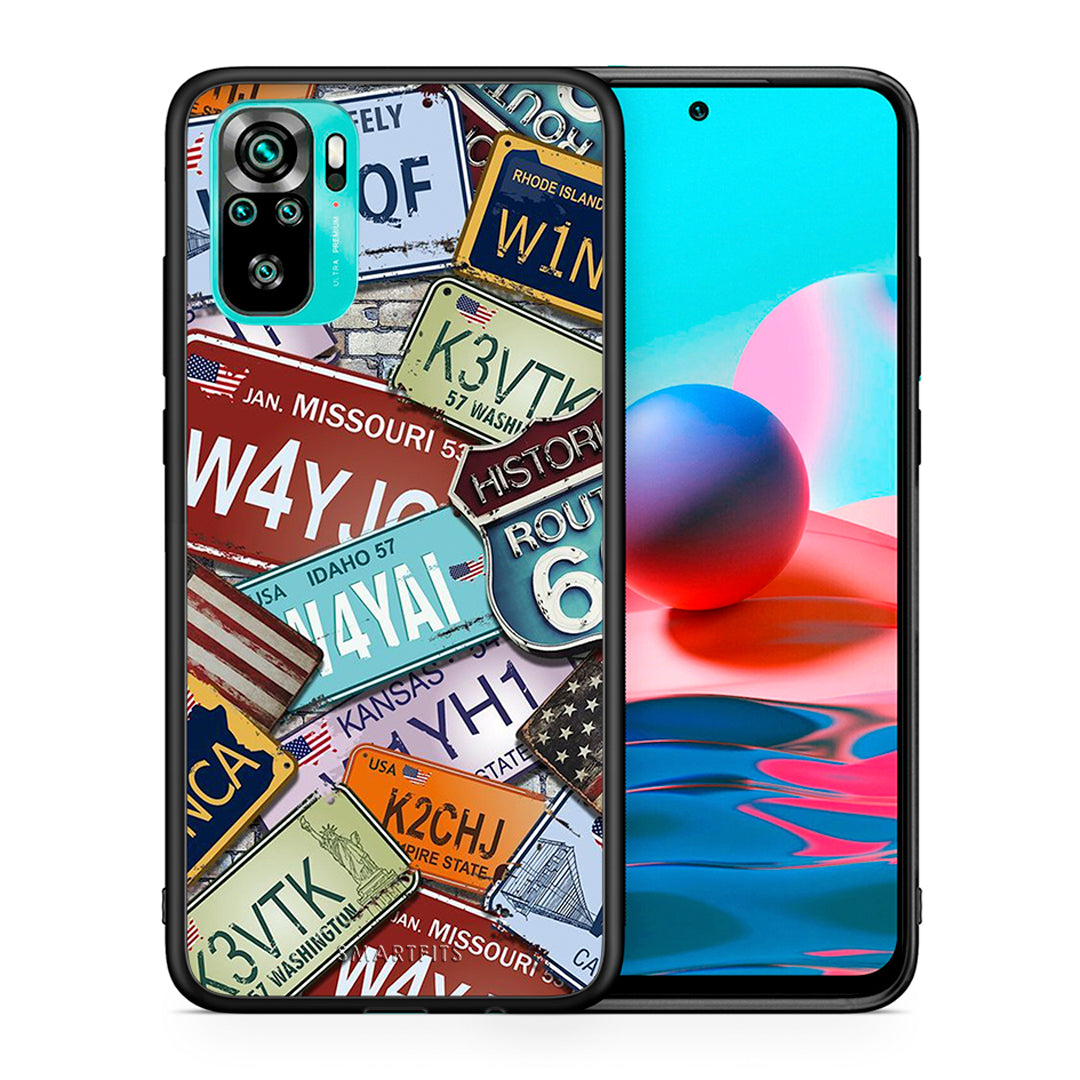 Θήκη Xiaomi Redmi Note 10 Car Plates από τη Smartfits με σχέδιο στο πίσω μέρος και μαύρο περίβλημα | Xiaomi Redmi Note 10 Car Plates case with colorful back and black bezels