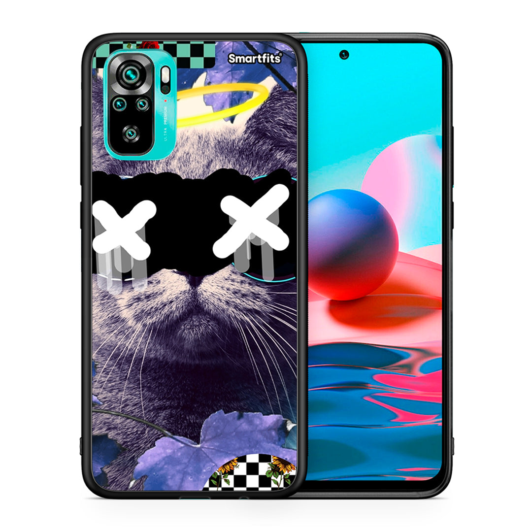 Θήκη Xiaomi Redmi Note 10 Cat Collage από τη Smartfits με σχέδιο στο πίσω μέρος και μαύρο περίβλημα | Xiaomi Redmi Note 10 Cat Collage case with colorful back and black bezels