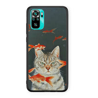 Thumbnail for Xiaomi Redmi Note 10 Cat Goldfish θήκη από τη Smartfits με σχέδιο στο πίσω μέρος και μαύρο περίβλημα | Smartphone case with colorful back and black bezels by Smartfits