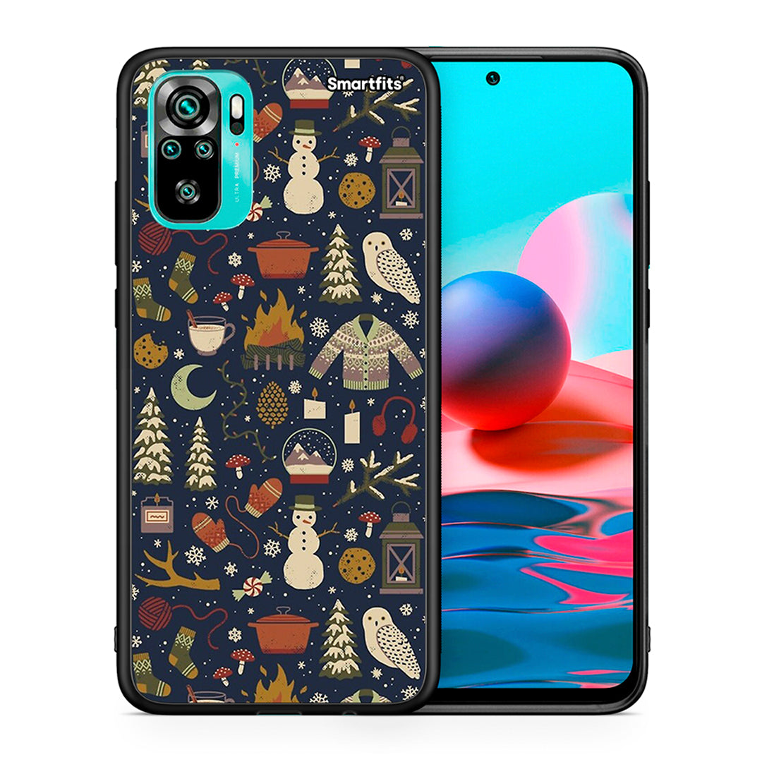 Θήκη Xiaomi Redmi Note 10 Christmas Elements από τη Smartfits με σχέδιο στο πίσω μέρος και μαύρο περίβλημα | Xiaomi Redmi Note 10 Christmas Elements case with colorful back and black bezels