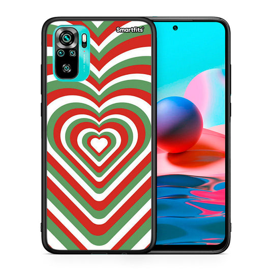 Θήκη Xiaomi Redmi Note 10 Christmas Hearts από τη Smartfits με σχέδιο στο πίσω μέρος και μαύρο περίβλημα | Xiaomi Redmi Note 10 Christmas Hearts case with colorful back and black bezels