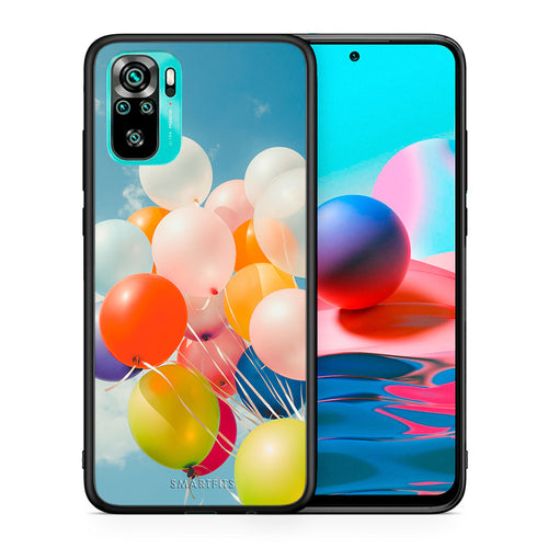 Θήκη Xiaomi Redmi Note 10 Colorful Balloons από τη Smartfits με σχέδιο στο πίσω μέρος και μαύρο περίβλημα | Xiaomi Redmi Note 10 Colorful Balloons case with colorful back and black bezels