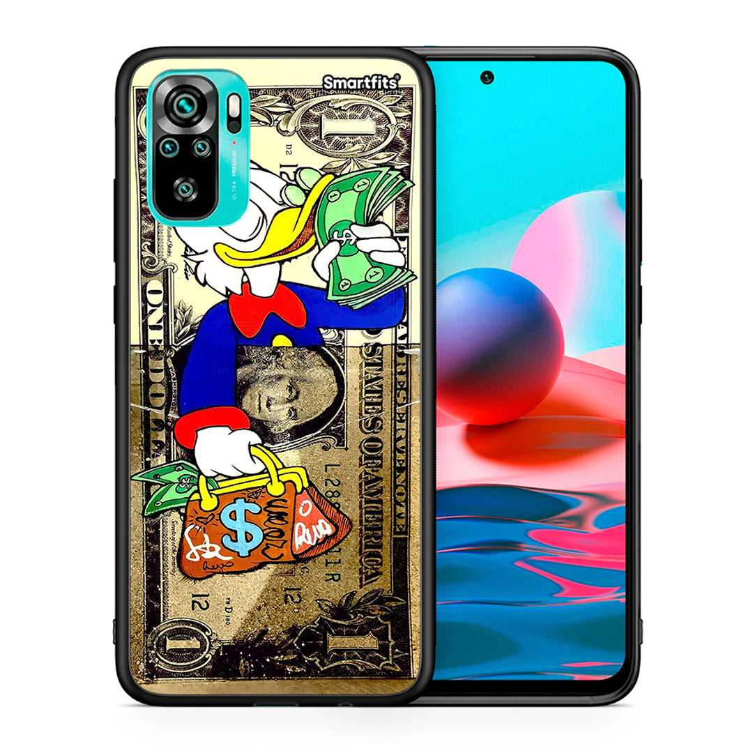 Θήκη Xiaomi Redmi Note 10 Duck Money από τη Smartfits με σχέδιο στο πίσω μέρος και μαύρο περίβλημα | Xiaomi Redmi Note 10 Duck Money case with colorful back and black bezels