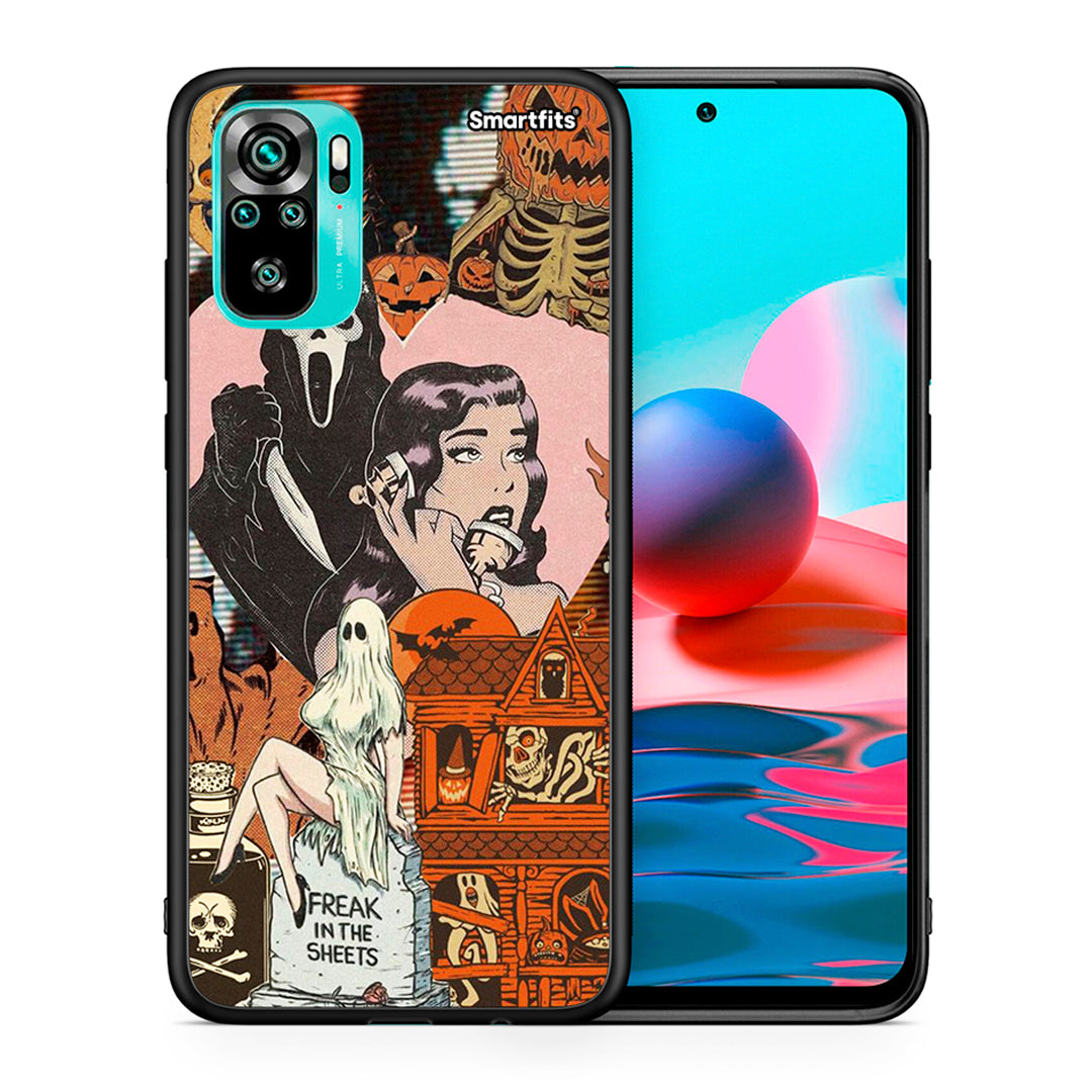 Θήκη Xiaomi Redmi Note 10 Halloween Collage από τη Smartfits με σχέδιο στο πίσω μέρος και μαύρο περίβλημα | Xiaomi Redmi Note 10 Halloween Collage case with colorful back and black bezels