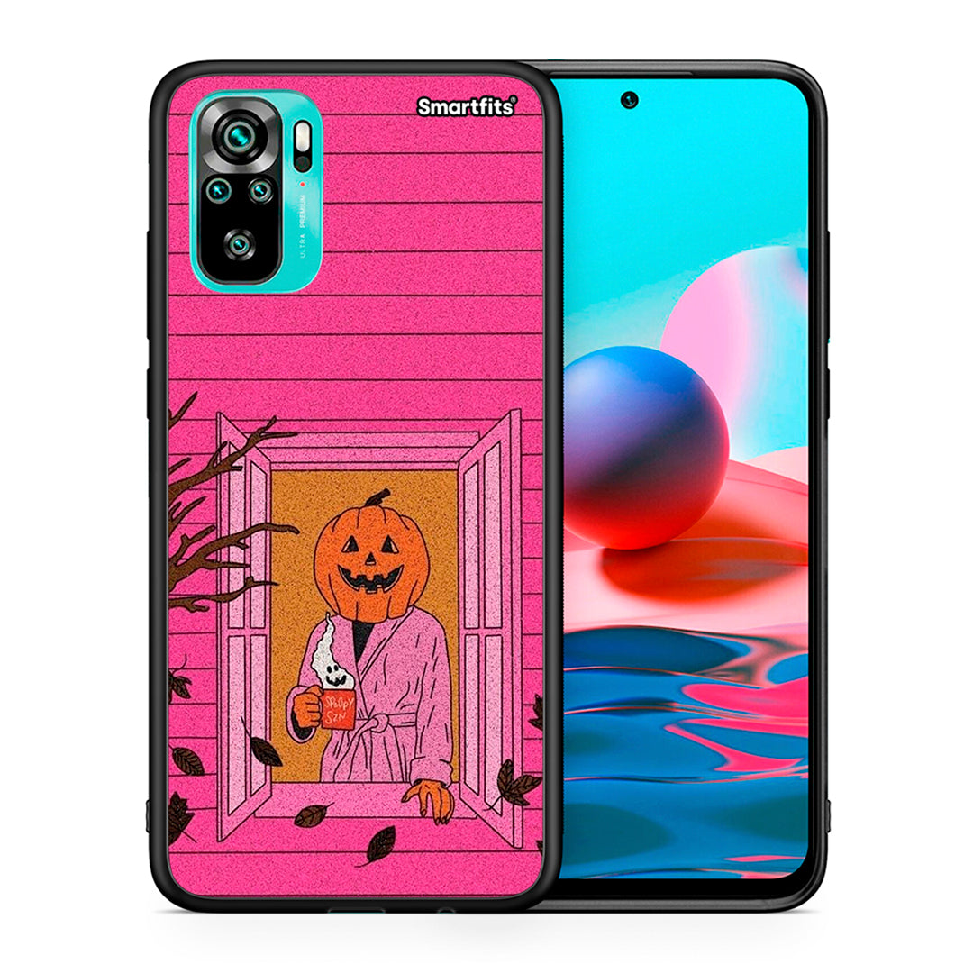 Θήκη Xiaomi Redmi Note 10 Halloween Pumpkin Lady από τη Smartfits με σχέδιο στο πίσω μέρος και μαύρο περίβλημα | Xiaomi Redmi Note 10 Halloween Pumpkin Lady case with colorful back and black bezels