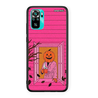 Xiaomi Redmi Note 10 Halloween Pumpkin Lady Θήκη από τη Smartfits με σχέδιο στο πίσω μέρος και μαύρο περίβλημα | Smartphone case with colorful back and black bezels by Smartfits