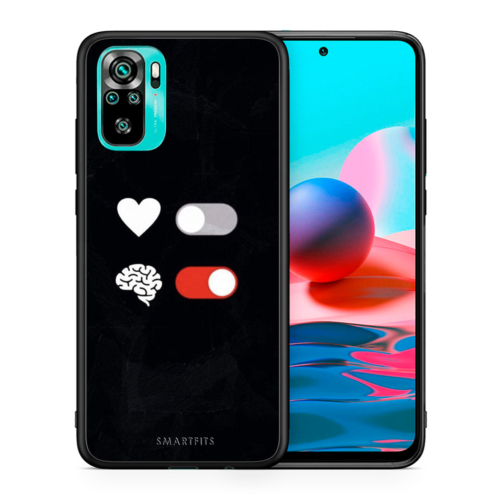 Θήκη Αγίου Βαλεντίνου Xiaomi Redmi Note 10 Heart Vs Brain από τη Smartfits με σχέδιο στο πίσω μέρος και μαύρο περίβλημα | Xiaomi Redmi Note 10 Heart Vs Brain case with colorful back and black bezels