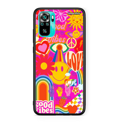 Xiaomi Redmi Note 10 Hippie Love θήκη από τη Smartfits με σχέδιο στο πίσω μέρος και μαύρο περίβλημα | Smartphone case with colorful back and black bezels by Smartfits