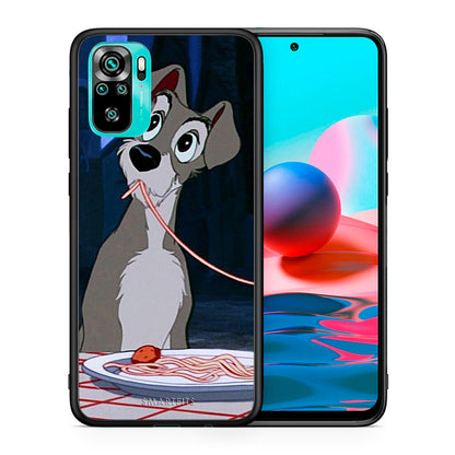 Θήκη Αγίου Βαλεντίνου Xiaomi Redmi Note 10 Lady And Tramp 1 από τη Smartfits με σχέδιο στο πίσω μέρος και μαύρο περίβλημα | Xiaomi Redmi Note 10 Lady And Tramp 1 case with colorful back and black bezels