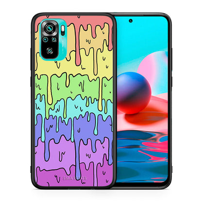 Θήκη Xiaomi Redmi Note 10 Melting Rainbow από τη Smartfits με σχέδιο στο πίσω μέρος και μαύρο περίβλημα | Xiaomi Redmi Note 10 Melting Rainbow case with colorful back and black bezels