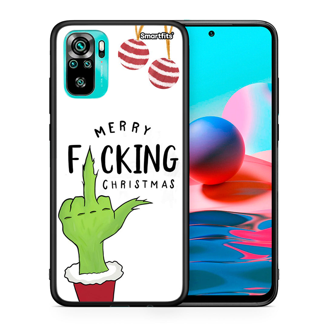 Θήκη Xiaomi Redmi Note 10 Merry F Xmas από τη Smartfits με σχέδιο στο πίσω μέρος και μαύρο περίβλημα | Xiaomi Redmi Note 10 Merry F Xmas case with colorful back and black bezels
