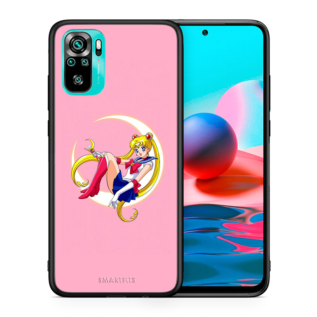 Θήκη Xiaomi Redmi Note 10 Moon Girl από τη Smartfits με σχέδιο στο πίσω μέρος και μαύρο περίβλημα | Xiaomi Redmi Note 10 Moon Girl case with colorful back and black bezels