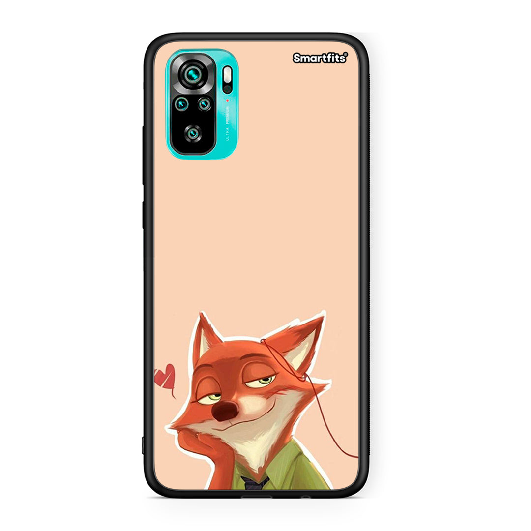 Xiaomi Redmi Note 10 Nick Wilde And Judy Hopps Love 1 θήκη από τη Smartfits με σχέδιο στο πίσω μέρος και μαύρο περίβλημα | Smartphone case with colorful back and black bezels by Smartfits