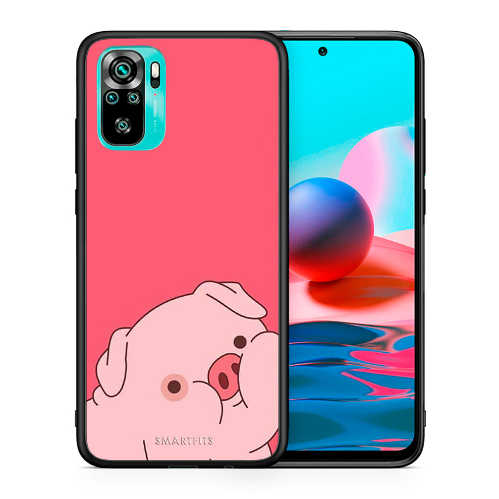 Θήκη Αγίου Βαλεντίνου Xiaomi Redmi Note 10 Pig Love 1 από τη Smartfits με σχέδιο στο πίσω μέρος και μαύρο περίβλημα | Xiaomi Redmi Note 10 Pig Love 1 case with colorful back and black bezels