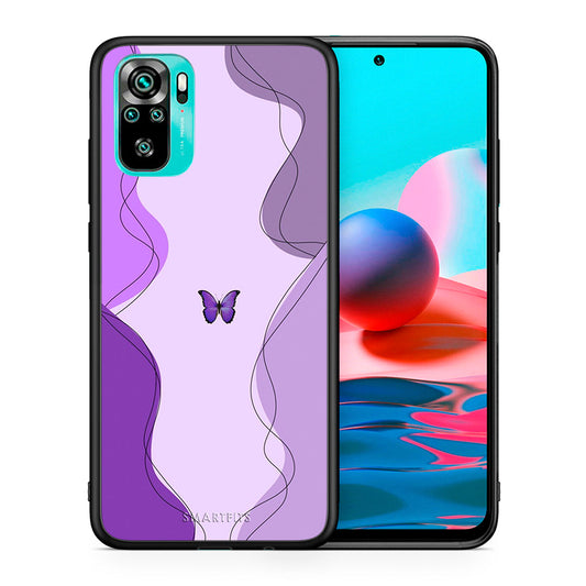 Θήκη Αγίου Βαλεντίνου Xiaomi Redmi Note 10 Purple Mariposa από τη Smartfits με σχέδιο στο πίσω μέρος και μαύρο περίβλημα | Xiaomi Redmi Note 10 Purple Mariposa case with colorful back and black bezels