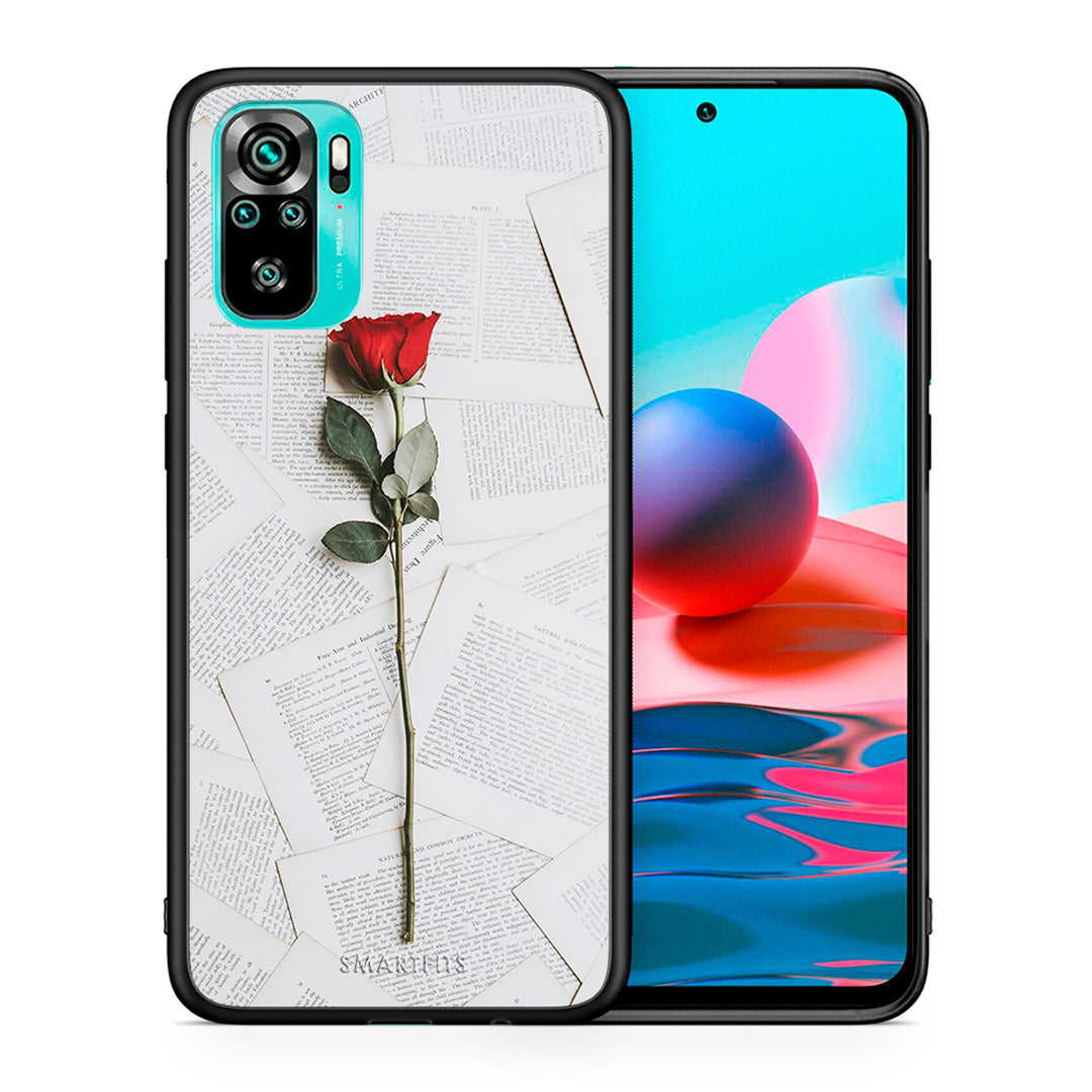 Θήκη Xiaomi Redmi Note 10 Red Rose από τη Smartfits με σχέδιο στο πίσω μέρος και μαύρο περίβλημα | Xiaomi Redmi Note 10 Red Rose case with colorful back and black bezels
