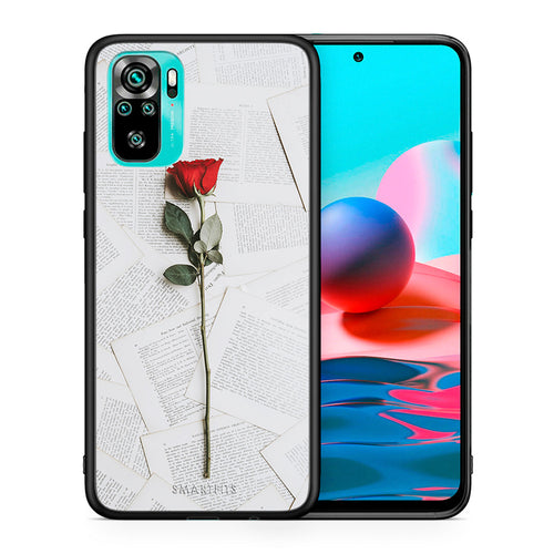 Θήκη Xiaomi Redmi Note 10 Red Rose από τη Smartfits με σχέδιο στο πίσω μέρος και μαύρο περίβλημα | Xiaomi Redmi Note 10 Red Rose case with colorful back and black bezels