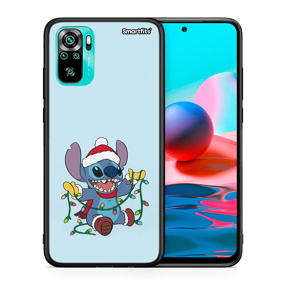 Θήκη Xiaomi Redmi Note 10 Santa Stich από τη Smartfits με σχέδιο στο πίσω μέρος και μαύρο περίβλημα | Xiaomi Redmi Note 10 Santa Stich case with colorful back and black bezels
