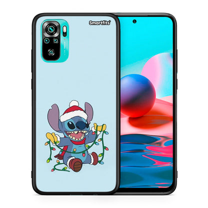 Θήκη Xiaomi Redmi Note 10 Santa Stich από τη Smartfits με σχέδιο στο πίσω μέρος και μαύρο περίβλημα | Xiaomi Redmi Note 10 Santa Stich case with colorful back and black bezels