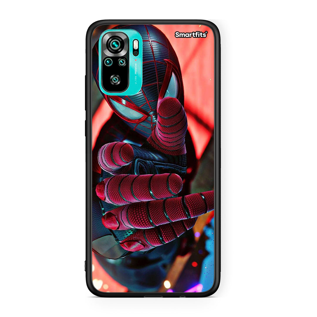 Xiaomi Redmi Note 10 Spider Hand Θήκη από τη Smartfits με σχέδιο στο πίσω μέρος και μαύρο περίβλημα | Smartphone case with colorful back and black bezels by Smartfits